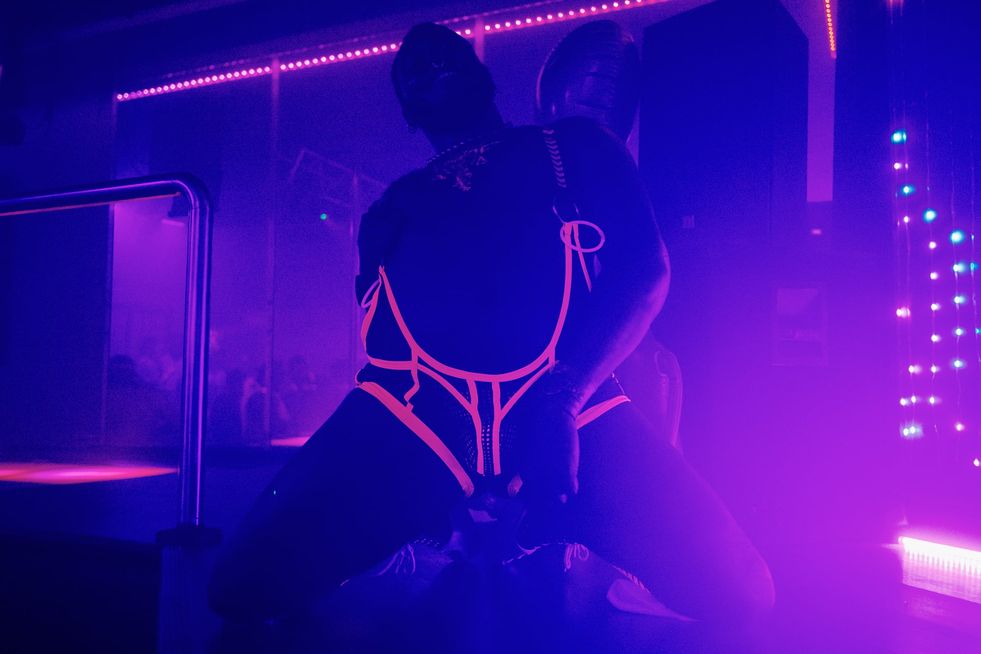 A go-go dancer performing on stage