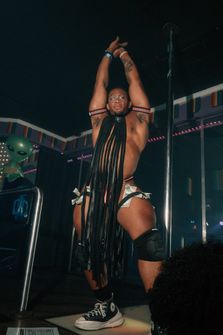 A go-go dancer performing on stage