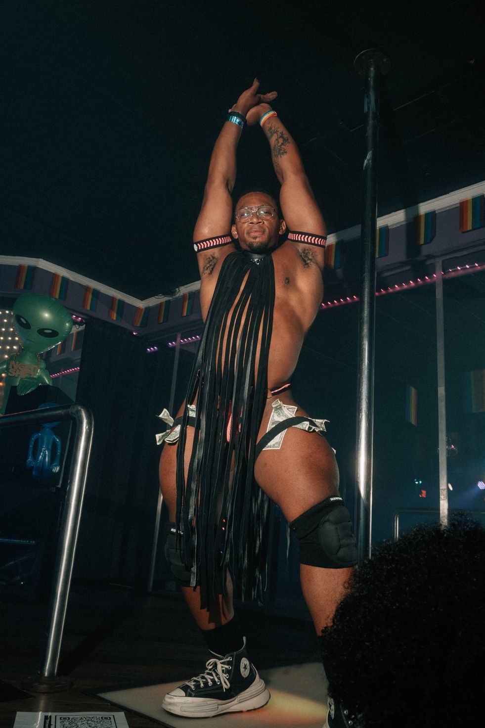 A go-go dancer performing on stage