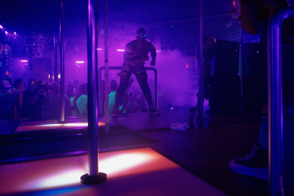 A go-go dancer performing on stage